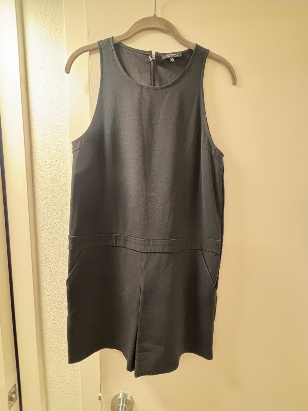 Babaton Black Sleeveless Structured Romper Top